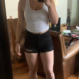 Kan can black denim shorts